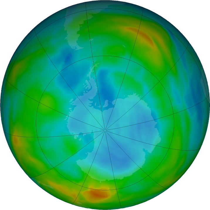 Antarctic ozone map for 07 July 2018